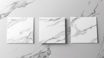 Three white marble panels on a gray background. Perfect for interior design projects