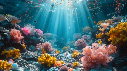 Fototapeta na wymiar Hidden Treasures Among the Coral Reefs, generative ai