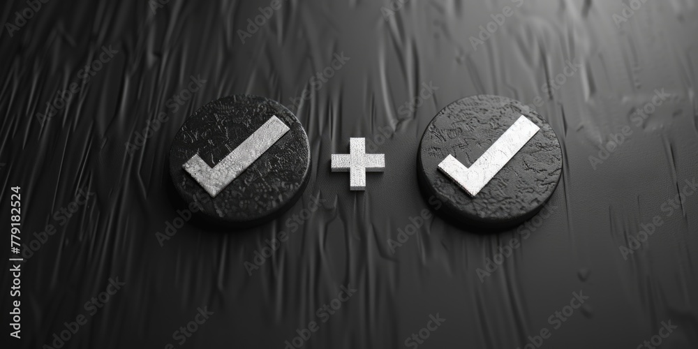 Aufkleber A simple black and white photo of a button and a check mark. Suitable for business and technology concepts