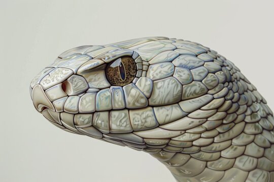 Close up of a snake's head on a white background. Suitable for educational materials or nature-themed designs