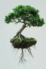 Miniature bonsai tree placed on a wooden surface, perfect for nature and zen concepts