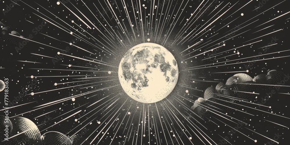 Aufkleber a striking black and white image of a full moon. suitable for various design projects