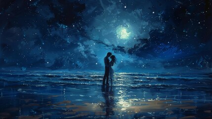 Romantic Moonlit Dance on the Beach, generative ai