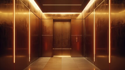 A long hallway with two elevators, suitable for architectural and interior design concepts