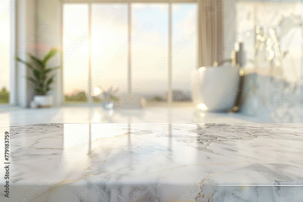 Aufkleber a marble counter top in a kitchen with a view of a window. ideal for interior design concepts