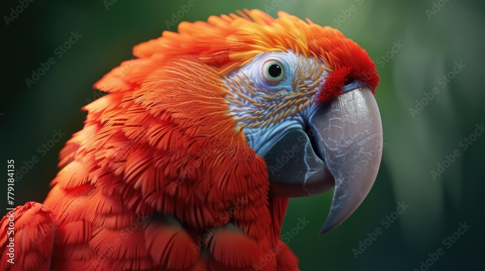 Poster A detailed view of a parrot's face with a blurred background. Suitable for various design projects