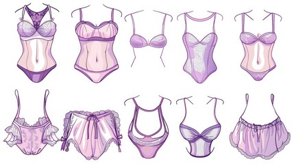 Collection of lingerie illustrations for fashion design projects