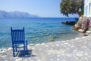 mediterranean summer shore, vacation leisure setting near turquoise shore (2) - obrazy, fototapety, plakaty
