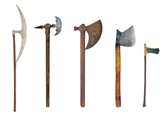 Old ancient axe set isolated