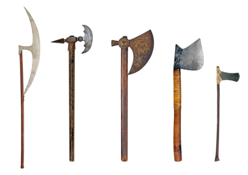 Old ancient axe set isolated