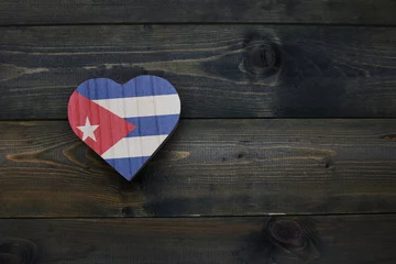 Zelfklevend Fotobehang wooden heart with national flag of cuba on the wooden background. © luzitanija