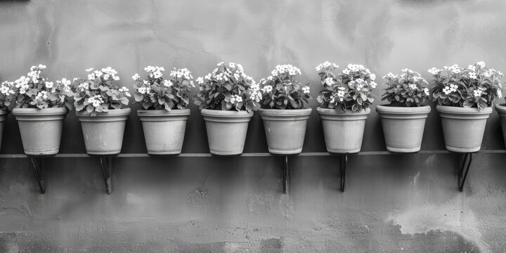 Black and white photo of flower pots, ideal for gardening websites or blogs