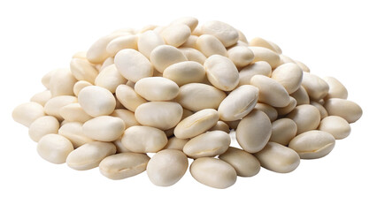 Pile of white beans isolated on transparent background. Top view.