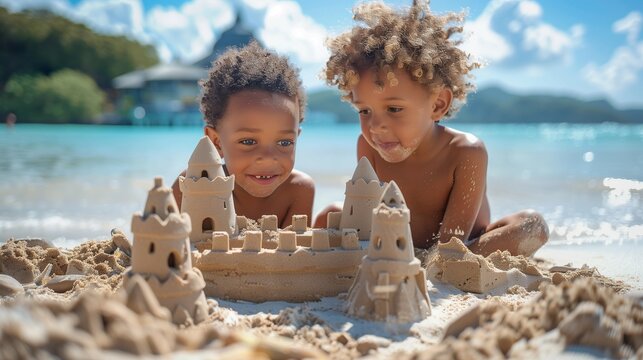 Creative Kids Building Sandcastles, generative ai