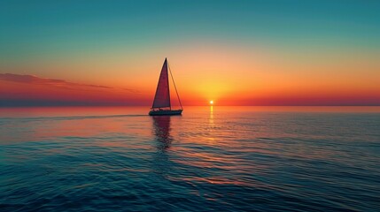 Sailboat on the Horizon at Sunset, generative ai