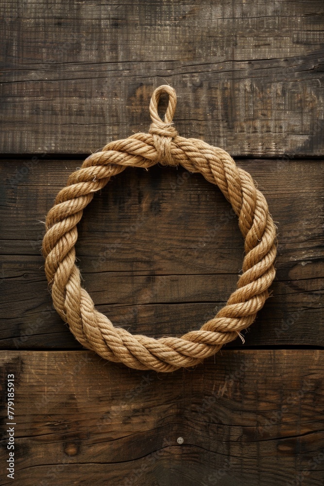 Aufkleber close up of a rope on a wooden surface. suitable for various concepts and designs