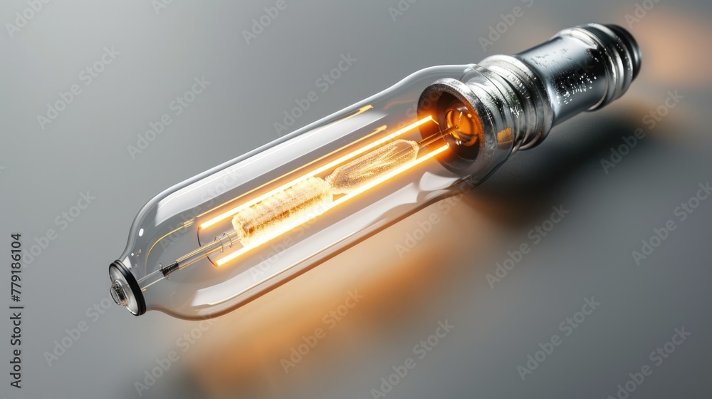 Poster Close-up of a light bulb on a table, suitable for various concepts and designs