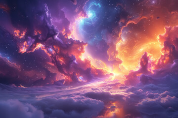 mystical cosmic cloudscape, vibrant galaxy stars and nebula with ethereal celestial beauty