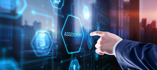 Assessment risk analysis. Business analytics. Icon Assessment