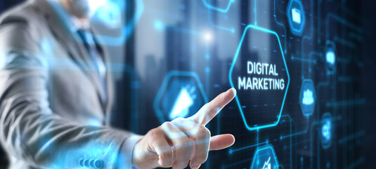 Digital online marketing. Analysis sale data graph growth on modern interface icons