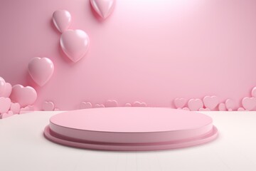 Obraz na płótnie Canvas 3D pink minimalistic round empty podium in the center of the photo