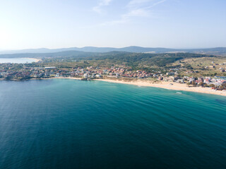 Fototapeta na wymiar Aerial view of town of Sozopol and Harmanite Beach, Bulgaria