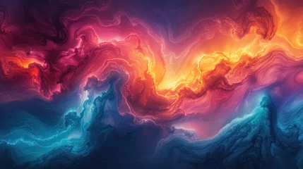 Foto op Canvas vibrant cosmic cloudscape, abstract celestial art with swirling colors of red, orange, and blue © Belho Med