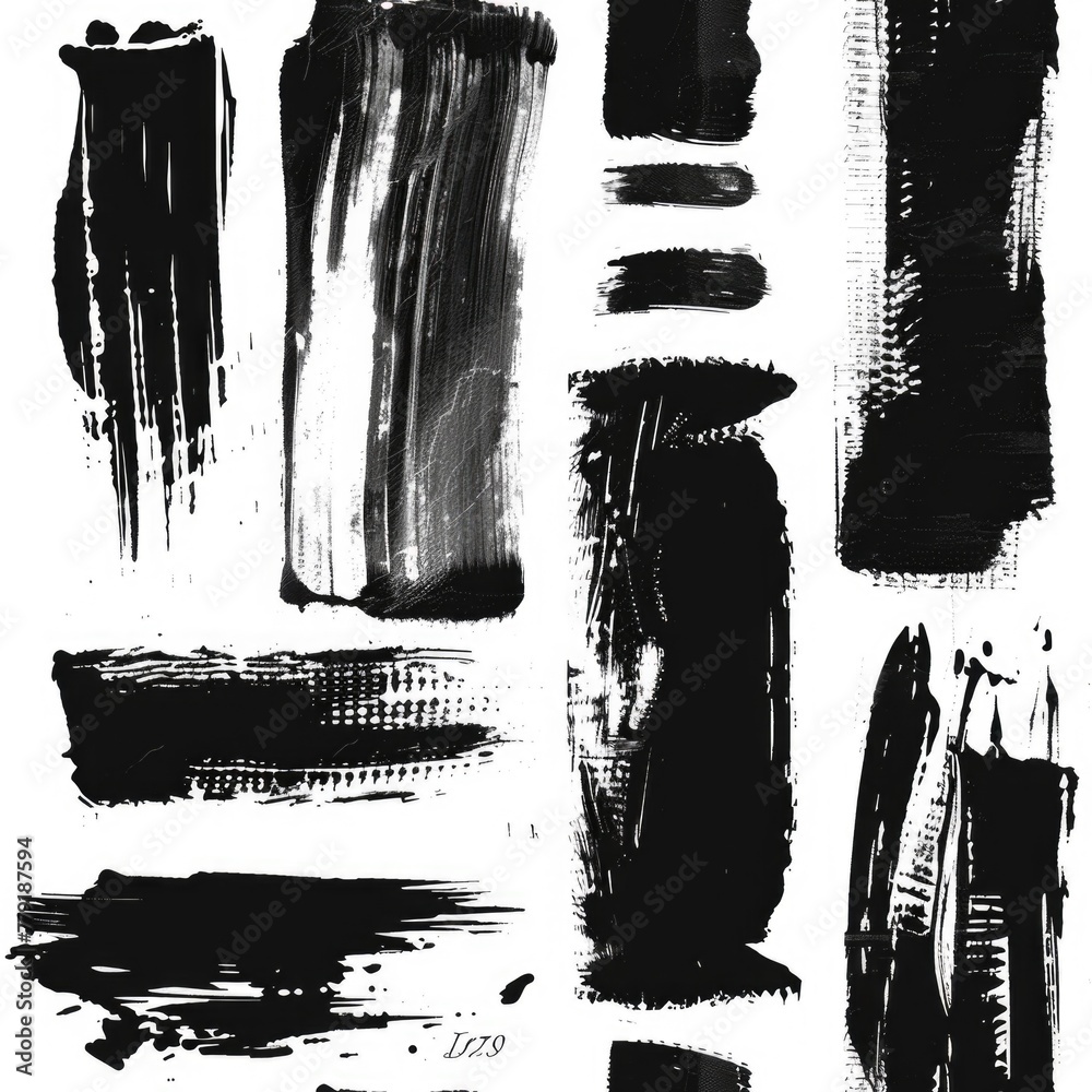 Poster abstract black paint strokes on a white canvas. ideal for artistic projects