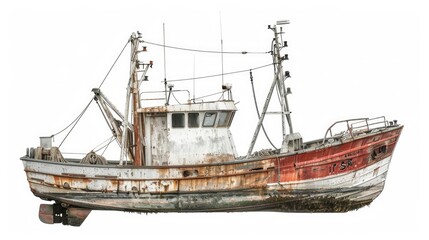 Naklejka premium A rusted boat sitting on top of a body of water. Suitable for nautical themes