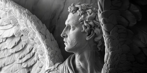 Detailed shot of an angelic statue, suitable for religious themes or memorials