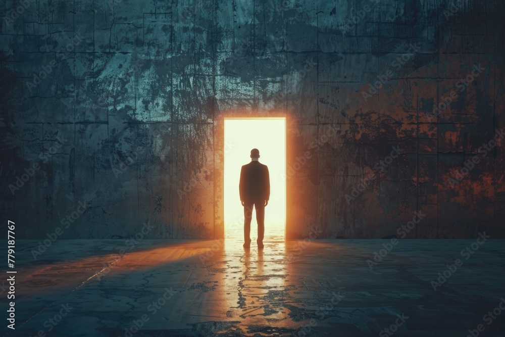 Aufkleber a man standing in front of an open door. suitable for business concepts