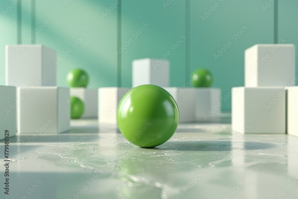 Poster a green egg placed on a white table, suitable for various concepts
