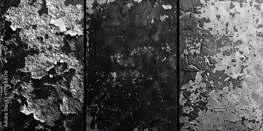 Poster A close-up black and white photo of peeling paint. Perfect for adding texture to design projects
