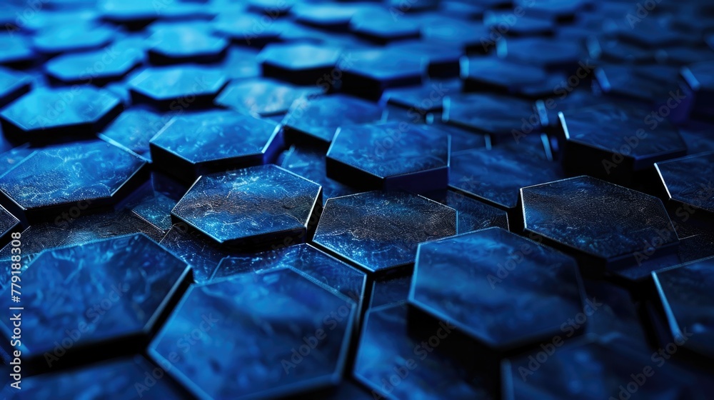 Poster A close up of a bunch of blue hexagons. Ideal for technology and abstract design concepts