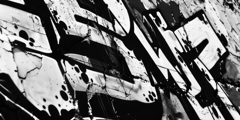 Naklejka premium Black and white photo of graffiti wall art, perfect for urban design projects