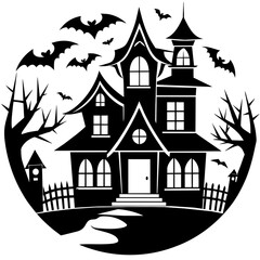 Obraz premium Spooky Halloween haunted house vector illustration.
