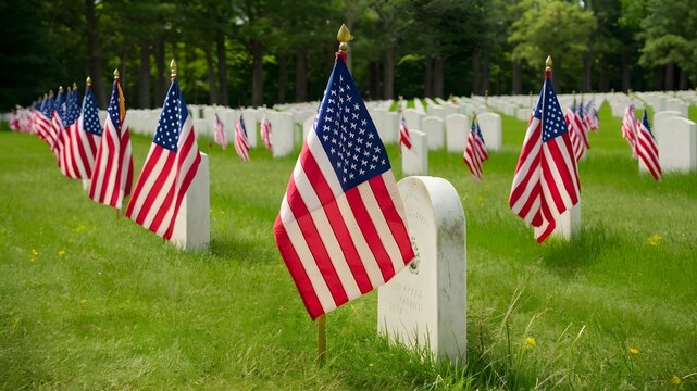 Tribute of Flags at Soldiers' Final Resting Place. Concept Patriotic, Memorial, Honor, Respect, Remembrance