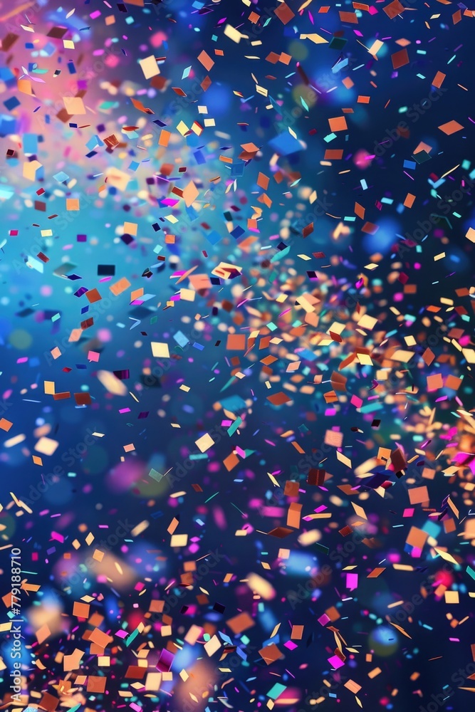 Poster colorful confetti falling from the sky, perfect for party and event concepts
