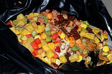 garbage bag filled with wastage of food, mostly seeing in hotels and party events