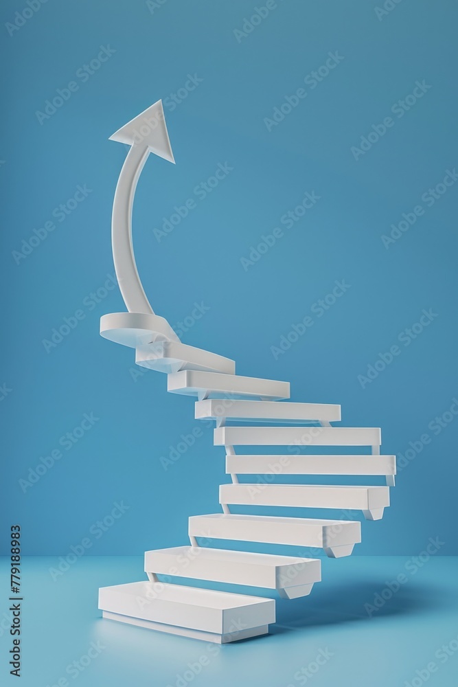 Aufkleber a white staircase with an arrow pointing upwards. perfect for business and motivation concepts