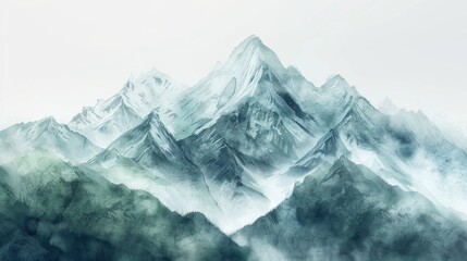 A beautiful painting of a snow-covered mountain. Ideal for winter-themed projects - obrazy, fototapety, plakaty