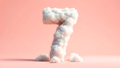 Seven. Fluffy cloud number 7 on a soft pink background, suitable for dreamy decor and kids' celebrations.