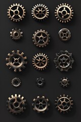 Industrial gears on a black background, suitable for engineering and technology concepts