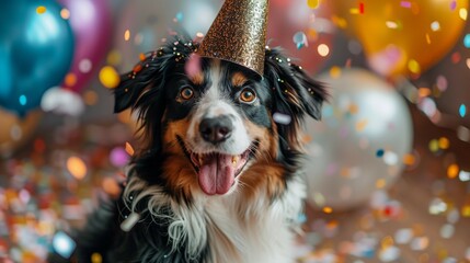 Playful Canine Embracing the New Year, generative ai