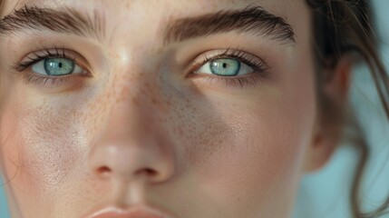 Naklejka premium Close up of a woman with freckles. Suitable for beauty and skincare concepts