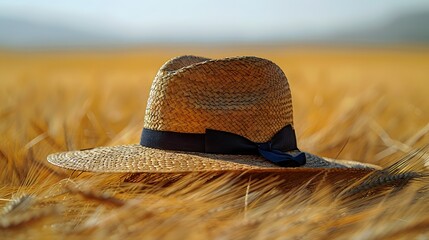 a classic straw Panama hat with a black ribbon band, perfectly isolated against a backdrop of sunlit wheat yellow, embodying timeless summer style and sophistication, in stunning 16k full ultra HD.
