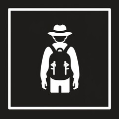 A man wearing a backpack and a hat. Suitable for travel and adventure themes
