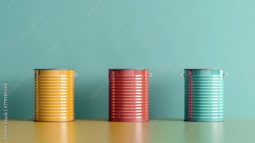 Poster Three tins arranged on a table, versatile for various projects