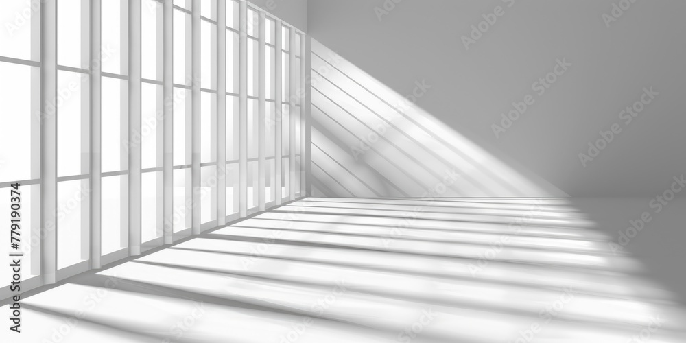 Poster An empty room with multiple windows, suitable for various design projects