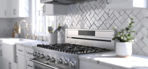 A stove top oven in a kitchen, perfect for home appliance concepts - obrazy, fototapety, plakaty